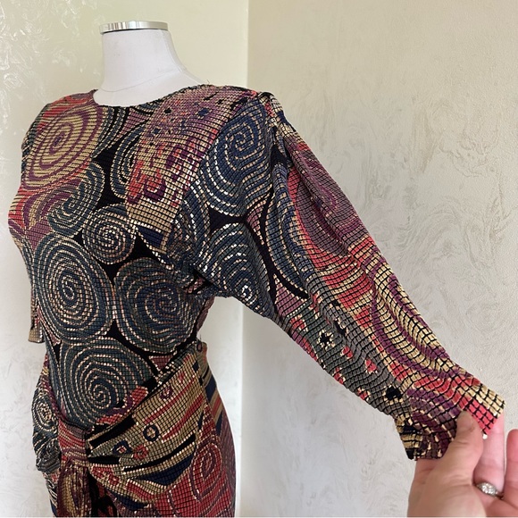 Cache Vintage XS/Small Petite 80-90s Geometric Dolman Sleeve Party Dress - Picture 15 of 16